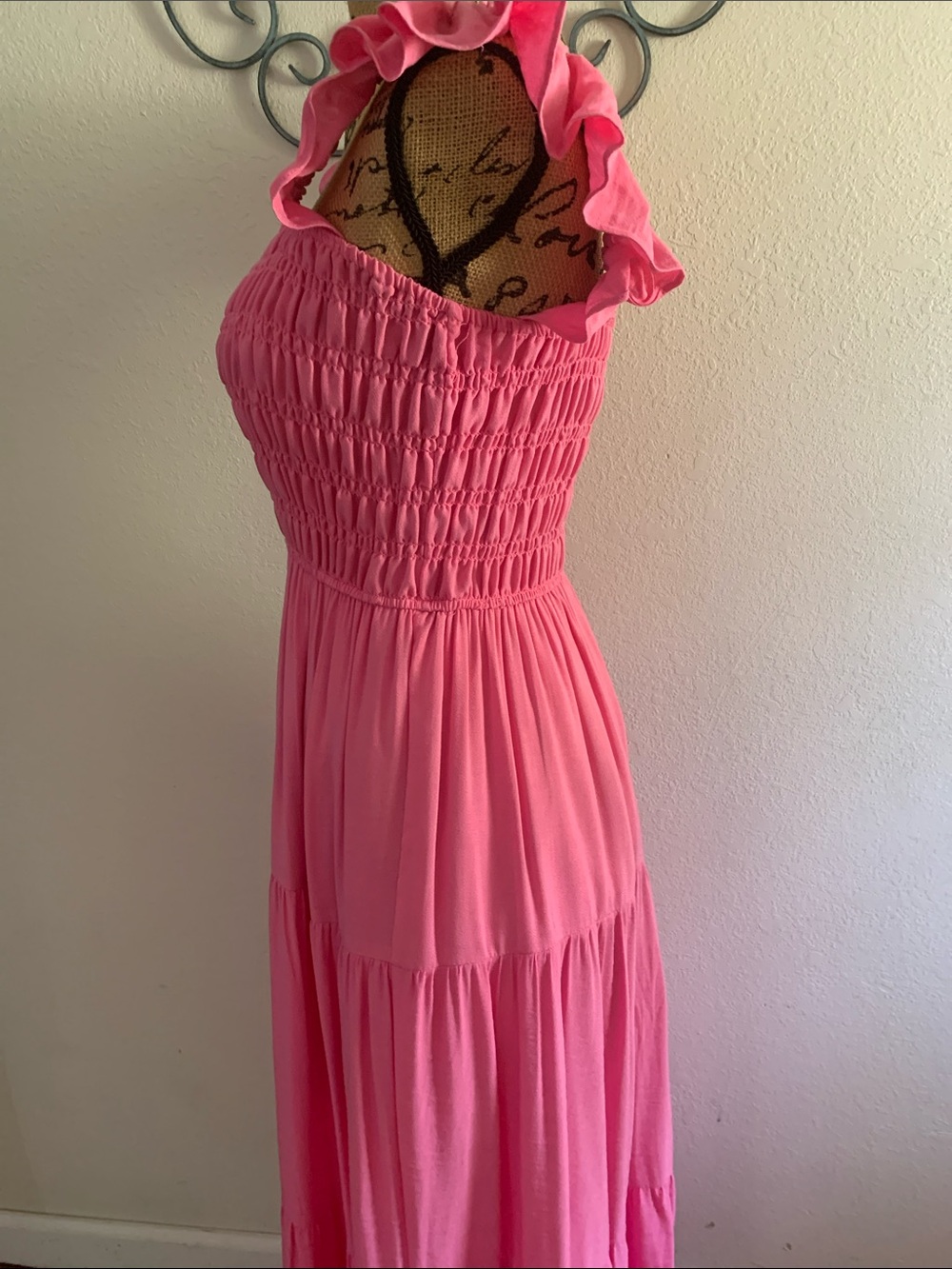 Ruffled Strap Pink Smocked Maxi Dress - Picture 4 of 9